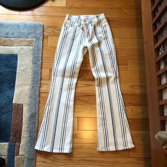BNWT FRAME Striped Bell Button Jeans - Picture 1 of 2